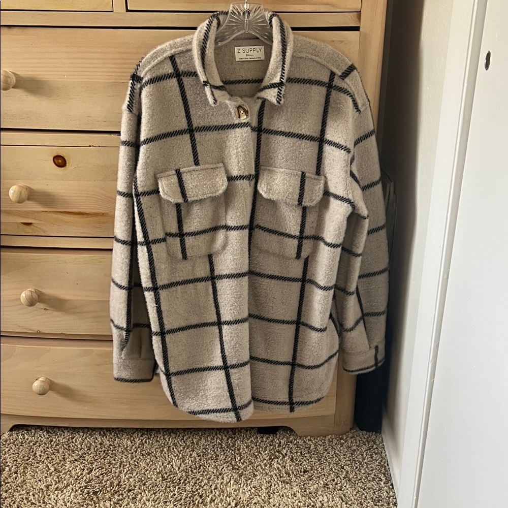 Z Supply Checkered Overshirt in Cream and Black-Shacket